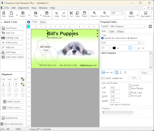 Business card design software for Windows